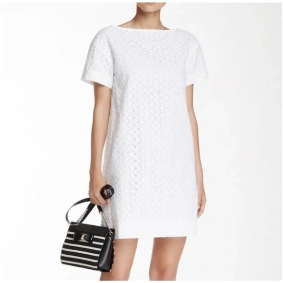 Kate Spade White Mini Dress 6 Small Eyelet Short Sleeve Shift $378 Bridal Cotton - Picture 1 of 10